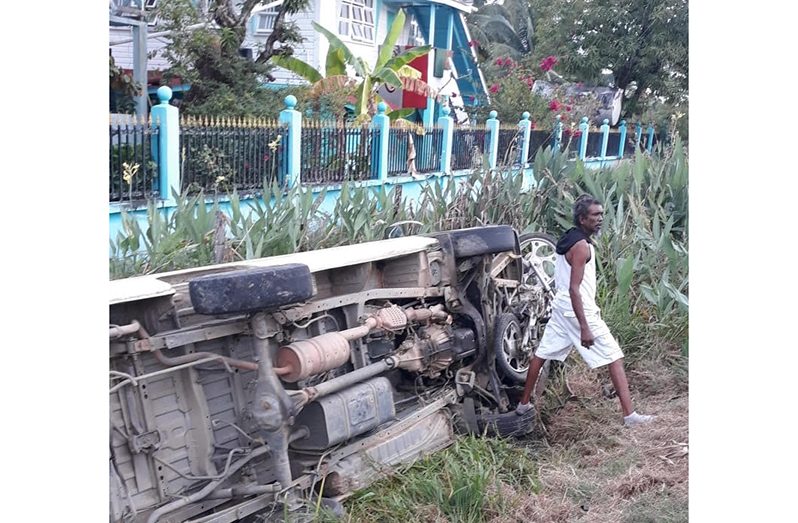 The hearse toppled and ended up in a trench