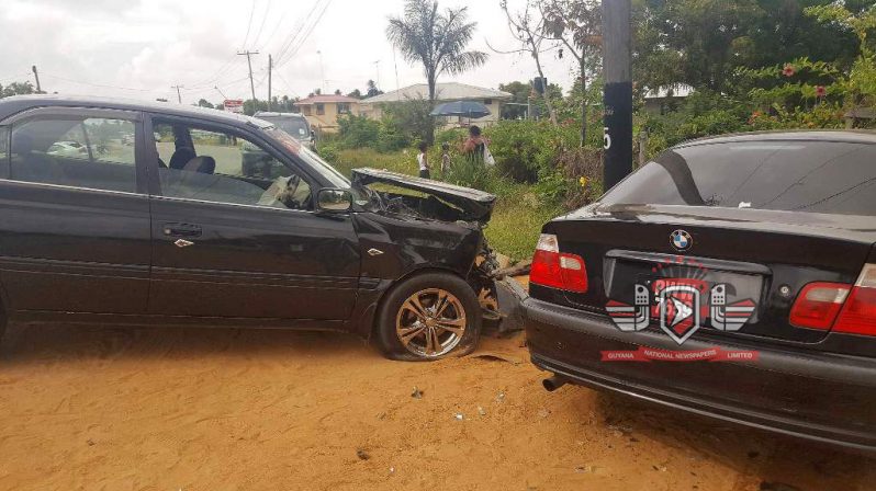 The two vehicles following the accident.