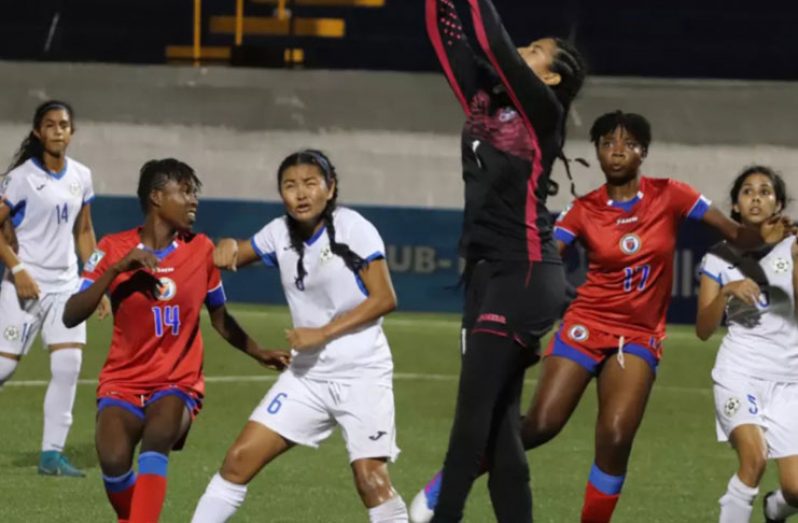Part of the action in the game between Nicaragua and Haiti