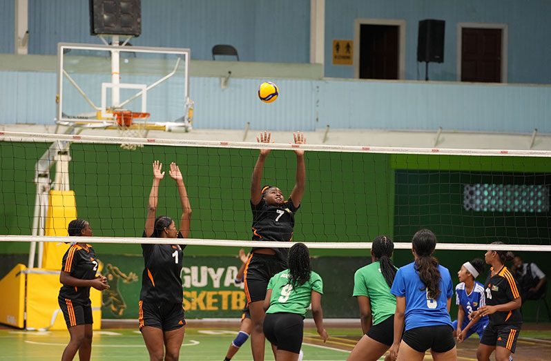 Part of the action between Guyana and Suriname in the IGG female volleyball