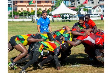 Action between Trinidad and Guyana at the Guyana Defence Force Ground on Saturday (Japheth Savory photo)