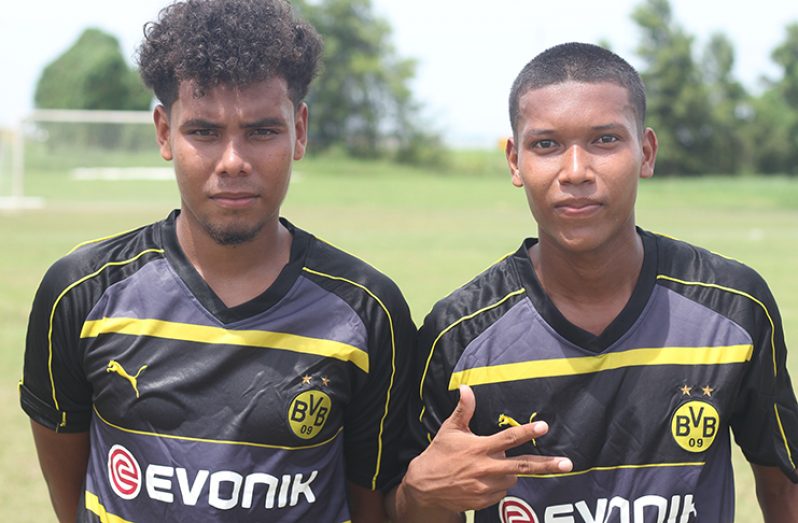 Dwayne Rebeiro (left) and Alanzo Abraham scored for Moruca.