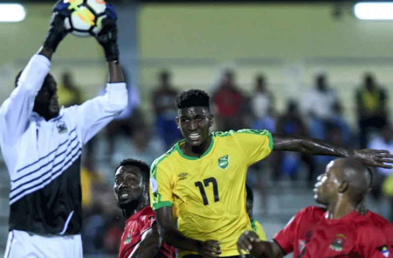 Part of the action in the Reggae Boyz, Antigua and Barbuda clash,