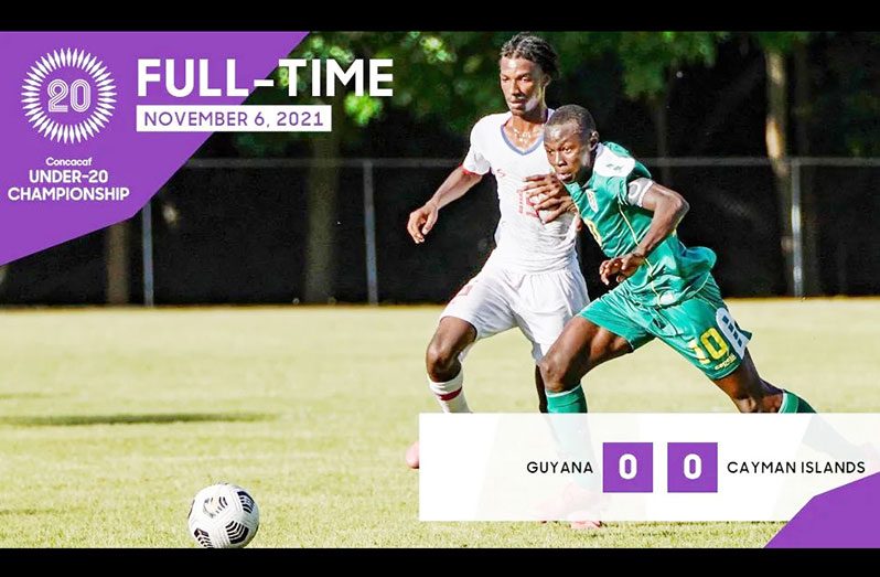 Guyana's captain, Omarion Glasgow, in action against the Cayman Islands at the CONCACAF U20 Qualifiers in the Dominican Republic