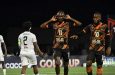 Part of the action in the Slingerz FC, Santos clash.