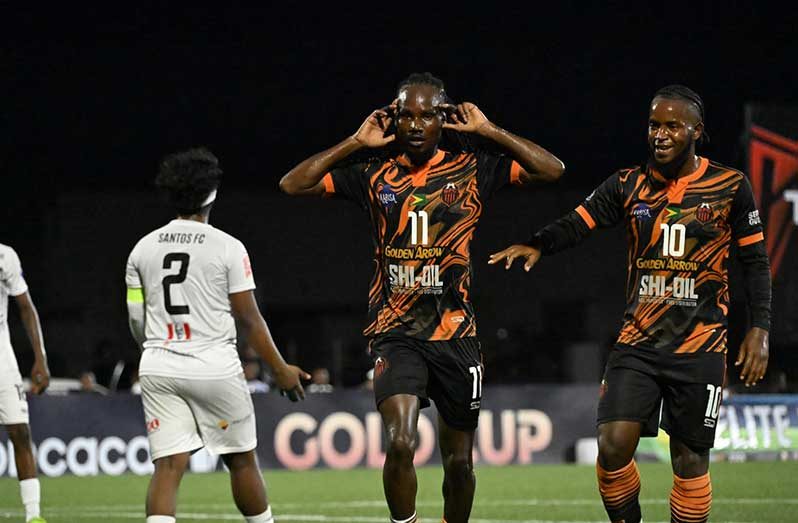 Part of the action in the Slingerz FC, Santos clash.