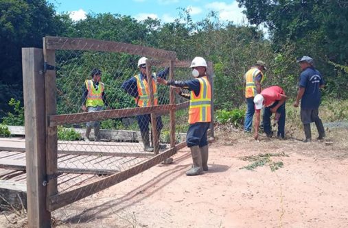 Officials of the village at the checkpoint on Monday (Toshao Michael Thomas photo)