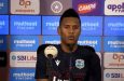 Akeal Hosein speaking during a pre-match press conference ahead of the opening T20I between West Indies and India on Tuesday