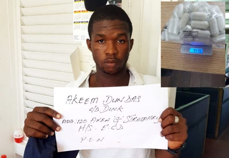 The suspect and the quantity of cocaine (inset).