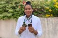 Olympian Aleka Persaud with her medals from the Barbados invitational meet