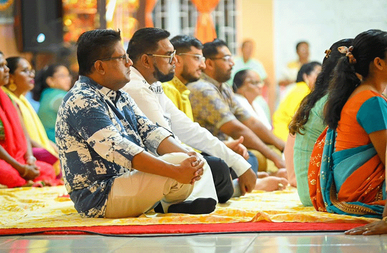 Senior Finance Minister, Dr. Ashni Singh, accompanied President Dr Mohamed Irfaan Ali, on Sunday, at the Alexander Village Mandir