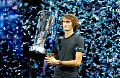Germany's Alexander Zverev celebrates with the trophy after winning the final against Serbia's Novak Djokovic Action Images via Reuters/Andrew Couldridge
