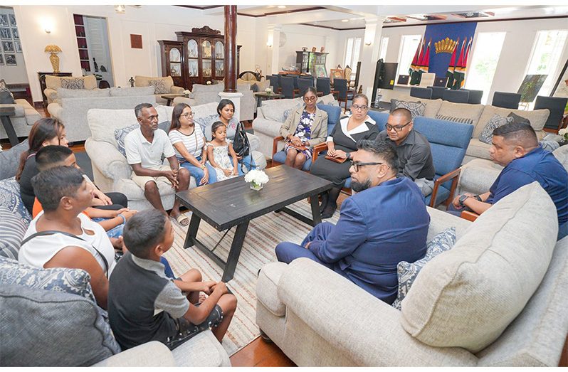 President Ali engages those affected by the Chateau Margot acid attack at State House (Photo: President Ali/Facebook)