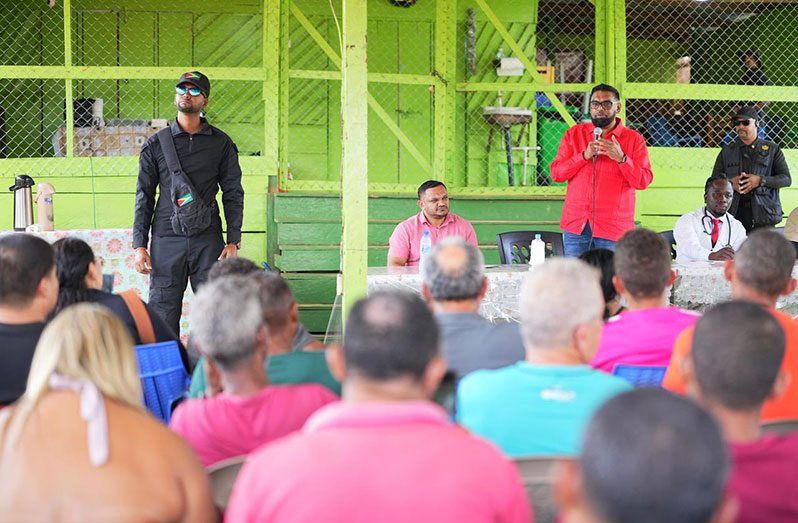 President Dr Irfaan Ali addressing scores of miners and stakeholders in the hinterland community on Friday