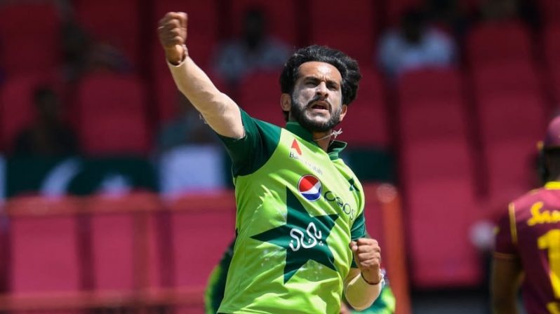 Hasan Ali says Pakistan are not thinking of the game against India in the upcoming T20 World Cup just yet.  (Randy Brooks/AFP via Getty Images)