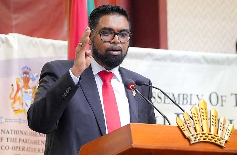 President, Dr Mohamed Irfaan Ali while speaking at a special sitting of the National Assembly at the Arthur Chung Conference Centre (ACCC)