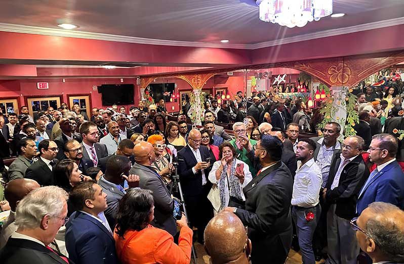 President Dr. Irfaan Ali received a warm welcome in Brooklyn, New York, USA, where he participated in a breakfast event at the Waterfall Lounge