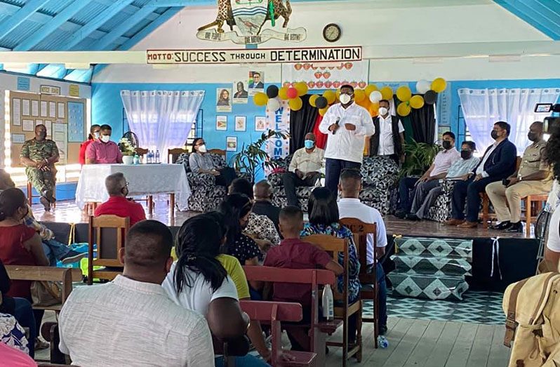 President Dr. Irfaan Ali addressing residents of Dartmouth, Essequibo