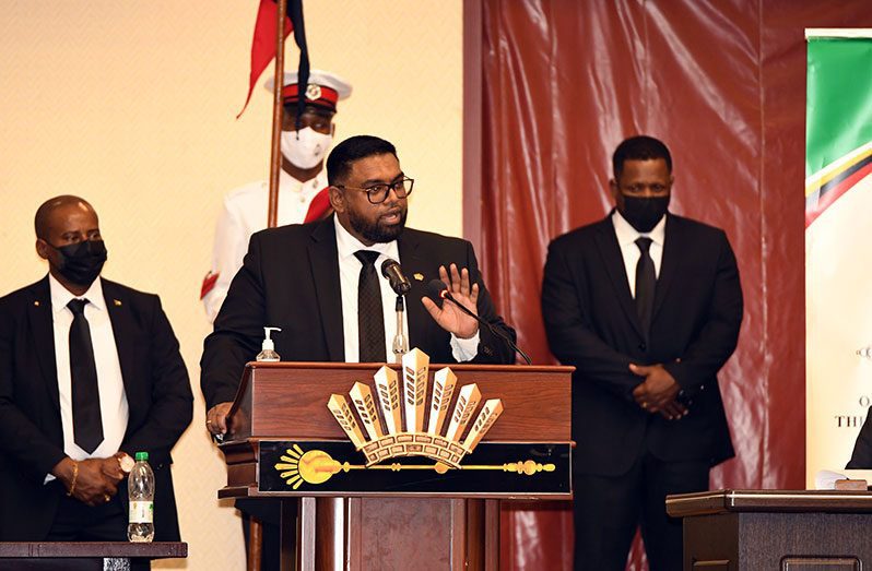 President Dr. Irfaan Ali making his inaugural address to the 12th Parliament (Adrian Narine photo)