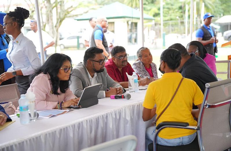 President, Dr Irfaan Ali and his team meet with residents of Region Six (Office of the President photo)