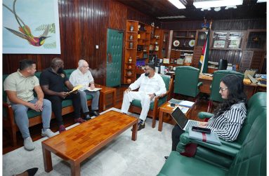 President Irfaan Ali in discussion with Nascimento, Dey and Gonsalves