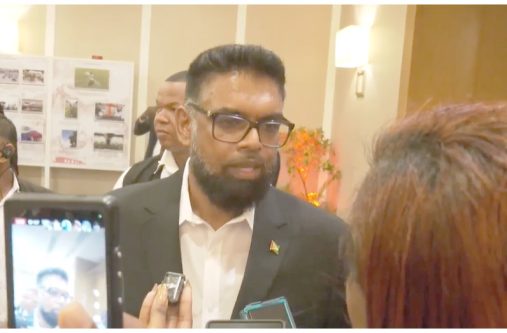 President Dr. Irfaan Ali engaging members of the media on Thursday evening