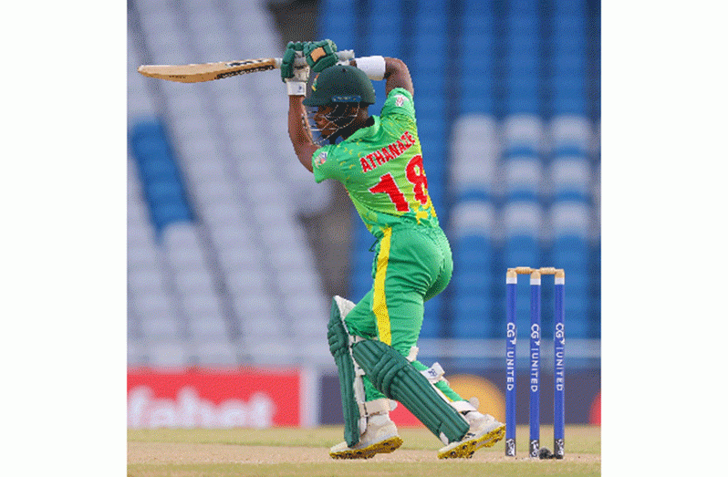 Alick Athanaze drives elegantly during his half-century against Guyana Harpy Eagles on Tuesday (Photo courtesy CWI Media)