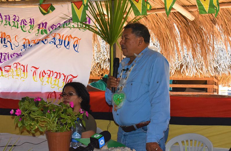 Minister of Indigenous Peoples’ Affairs, Sydney Allicock as he addressed residents and village leaders MoTP photo)