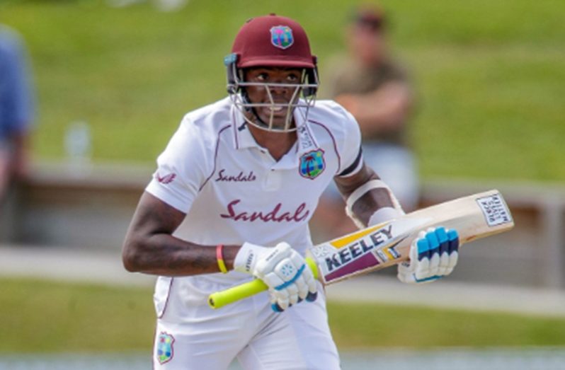 Tail-ender Alzarri Joseph bats during his 86 in the second innings of the first Test.