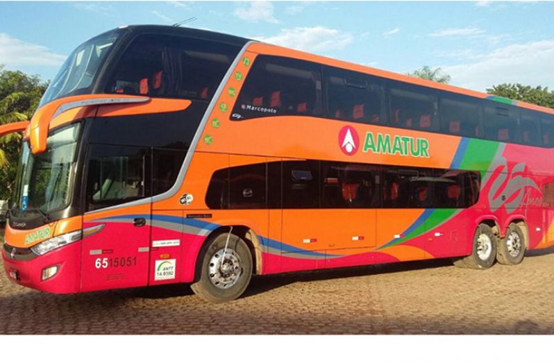 One of several buses which the Brazilian bus company operates