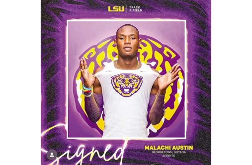 Malachi Austin wearing the official jersey of LSU Athletics