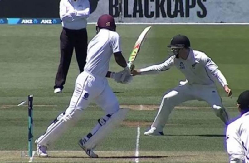 Sunil Ambris, 24, lasted just one delivery on his Test debut, out hit-wicket for a golden duck against New Zealand.