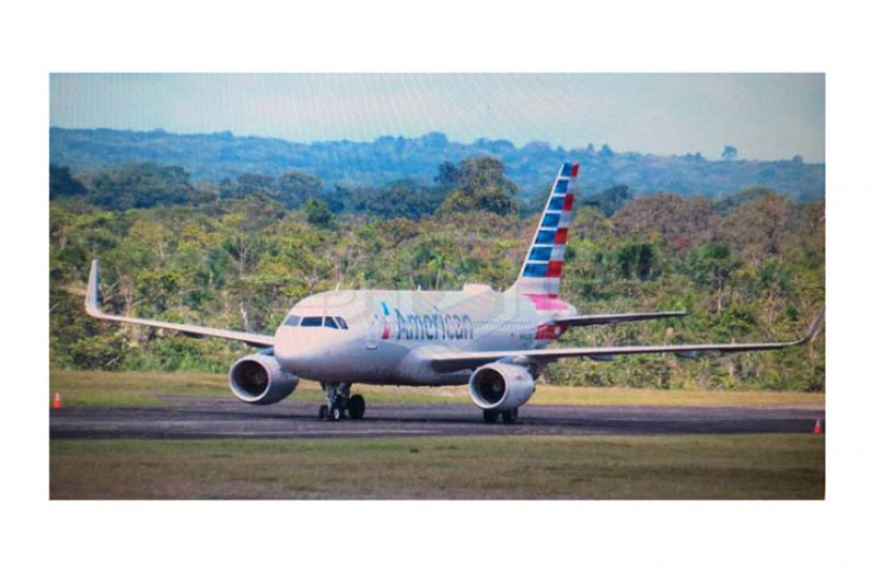 The American Airlines aircraft parked on another runway following the incident late Tuesday night