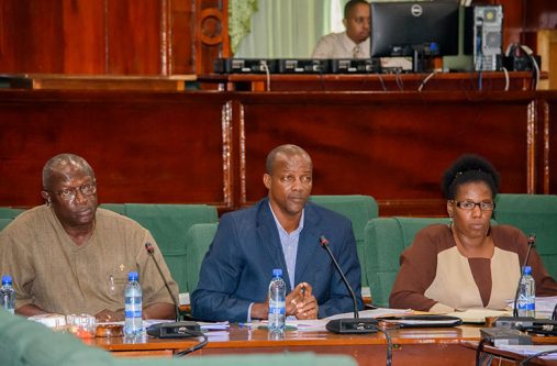 Some of the Ministry of Indigenous People’s Affairs Officials that were present. In Centre is the Permanent Secretary, Alfred King, and on his left is the former PS, Vibert Welch and another official is at right.