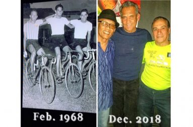 Raymond Lee Own, Aubrey Bryce and Bruce Camacho, Guyana national champions in their heyday and still good buddies fifty years later! (Frederick Halley)