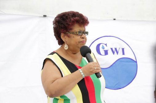 Minister of Social Protection Ms Amna Ally, speaking to residents at Moleson Creek,Corentyne,Berbice