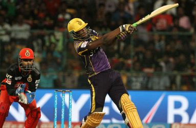 Player-of-the-match Andre Russell plays a pull shot during his 39 from 24 balls.