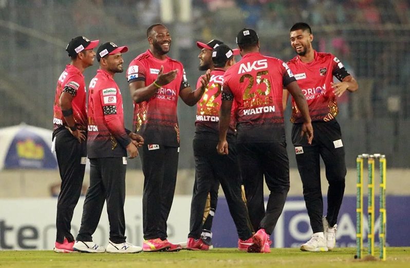 Andre Russell and Co celebrate a wicket (Comilla Victorians)