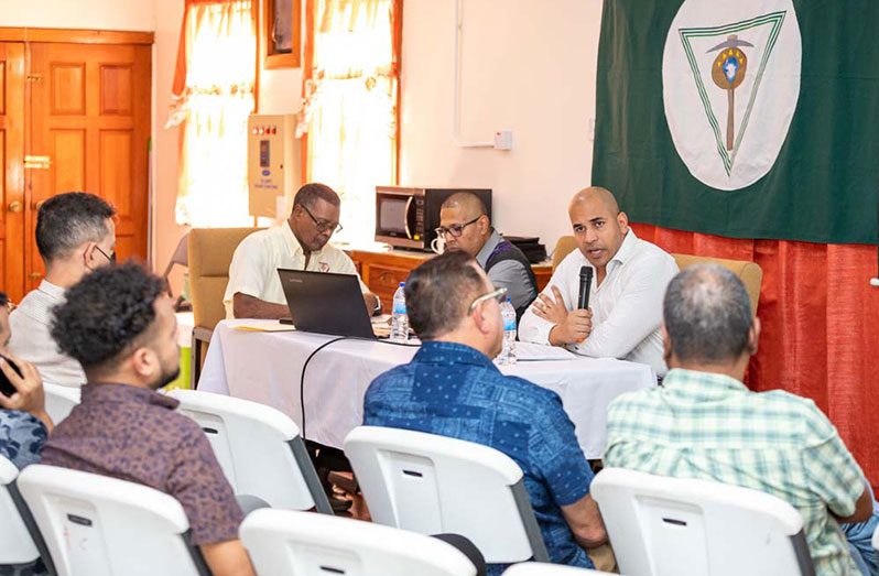 GGDMA President Andron Alphonso addressing miner’s concerns at the recent Annual General Meeting