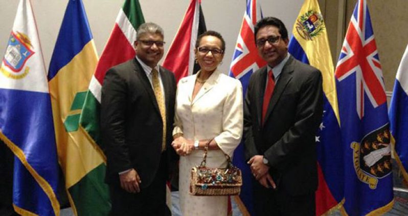 Attorney General Anil Nandlall with CFATF's Chairperson, Allyson Maynard-Gibson and Deputy Chairman, Attorney General of Trinidad and Tobago, Anand Ramlogan yesterday