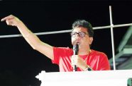 Attorney General Anil Nandlall, SC, addressing supporters at the Mon Repos public meeting