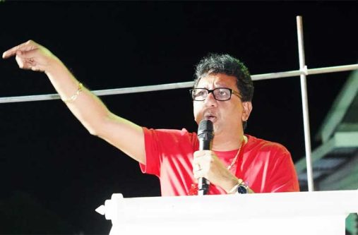 Attorney General Anil Nandlall, SC, addressing supporters at the Mon Repos public meeting