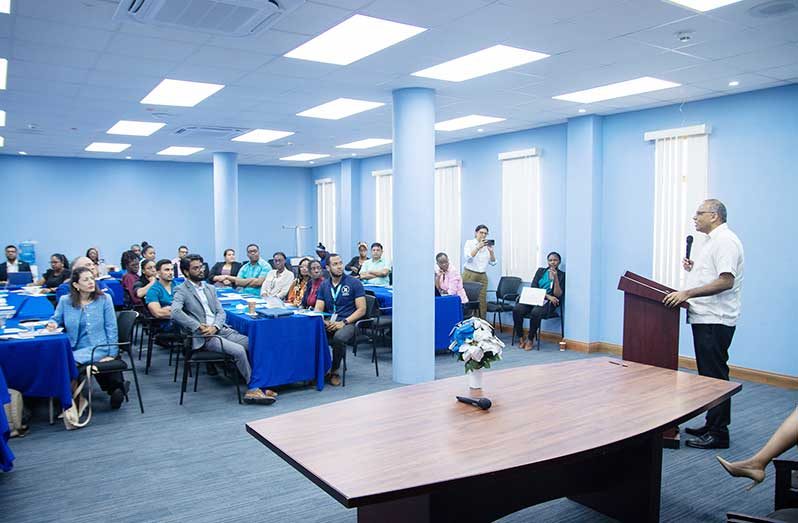 Minister of Health Dr. Frank Anthony gives remarks at the National Workshop on Antimicrobial Resistance (AMR) at the Ministry of Health's boardroom, Brickdam, Georgetown