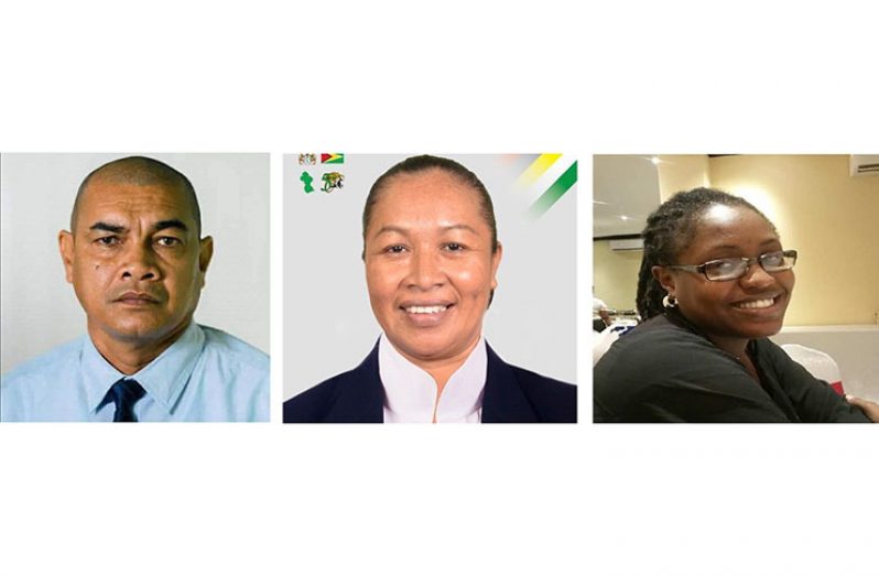 From left: Newly-appointed Minister of Business, Hemraj Ramkumar, as Minister of Business, 
Mrs Dawn Hastings-Williams newly appointed Minister of State in the Ministry of the Presidency; and
Mrs Tabitha Sarabo-Halley who has been appointed Minister of the Public Service in the Ministry of the Presidency.