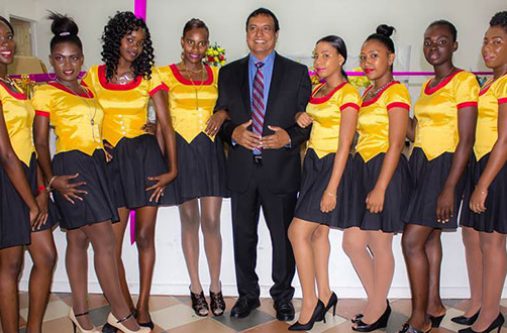 Aracari CEO, Sase Shewnarain (centre) with the Kiskadee waitresses
