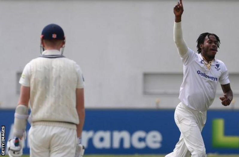 England team-mate Zak Crawley was one of Jofra Archer's two wickets on his return for Sussex