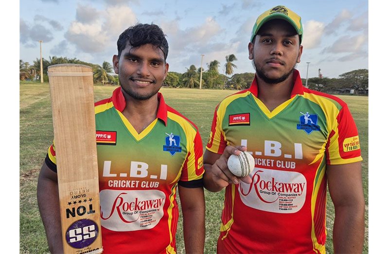 Aaron Beharry (left) made 75 not out while Ariel Tilku made 19 not out and had 2-29