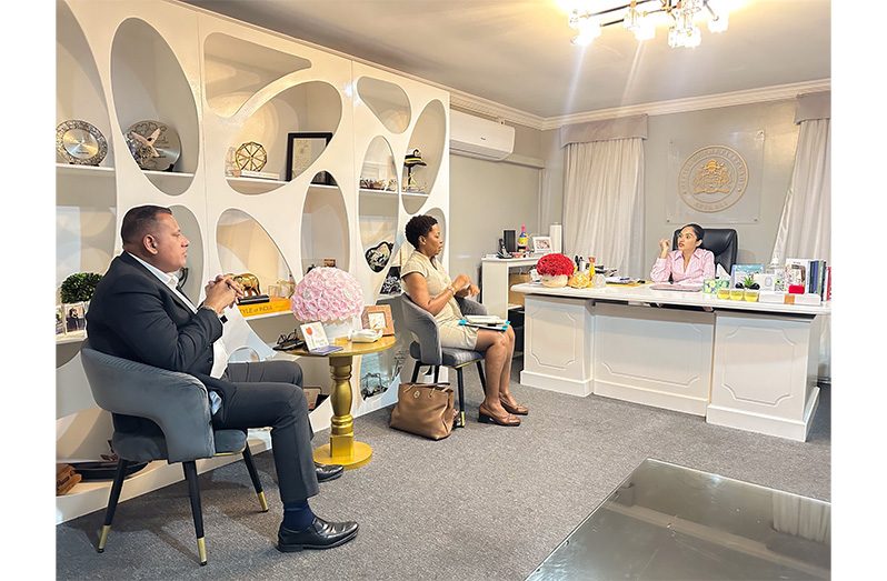 First Lady Arya Ali, on Wednesday met with Minister of Housing, Collin Croal and Minister within the Ministry of Housing, Vanessa Benn, on advancing the Georgetown Urban Development Framework and various community-development projects