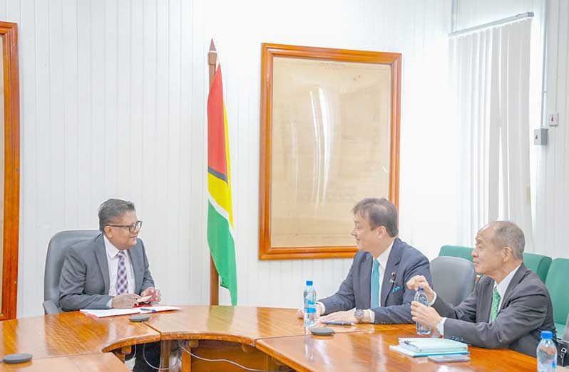 With Guyana’s economy continuing to expand rapidly, Senior Minister in the Office of the President with Responsibility for Finance, Dr. Ashni Singh today met with the State Minister of Foreign Affairs of Japan, Iwao Horii and a Japanese team at the Ministry of Finance