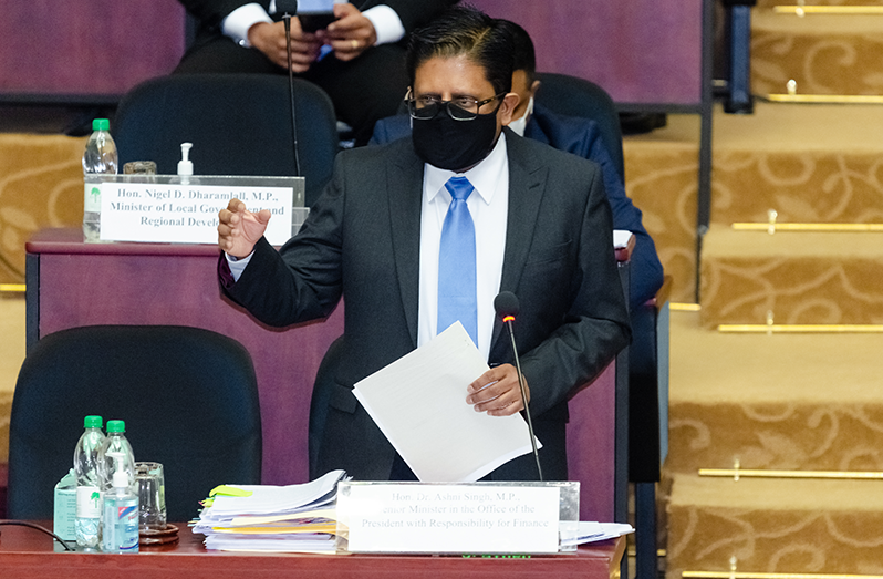 Senior Minister in the Office of the President with Responsibility for Finance Minister, Dr. Ashni Singh, presenting his arguments to the National Assembly on Thursday